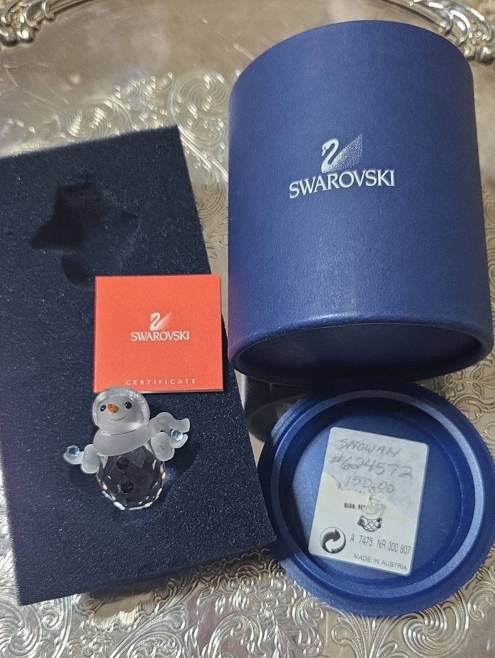 NIB ~ Swarovski Crystal Snowman with Clear and Orange Accents